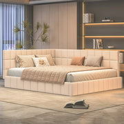 Letto imbottito 160 x 200 cm con rete a doghe, letto matrimoniale in velluto, stile divano letto, beige