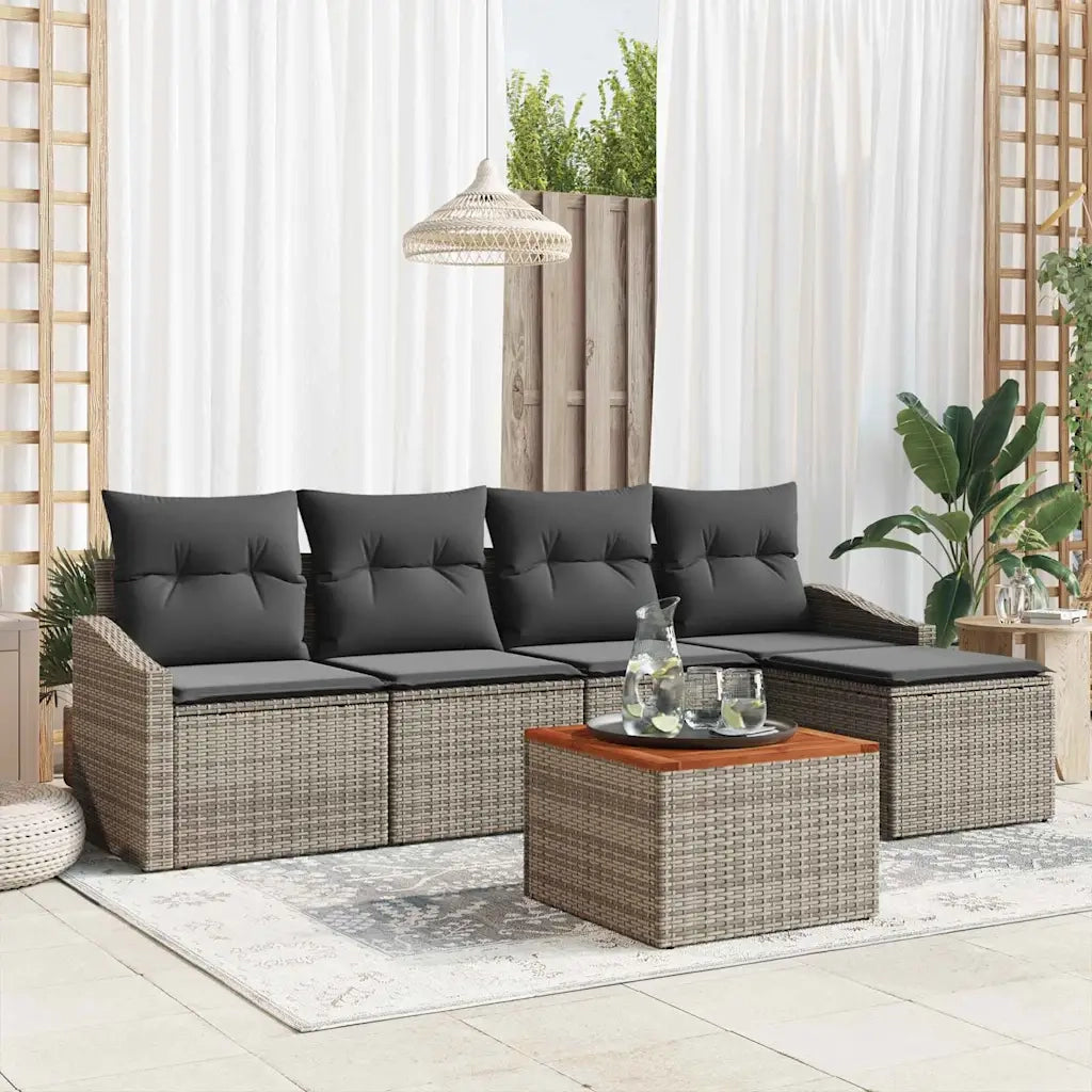 Set Divano da Giardino 6 pcs Grigio polyrattan