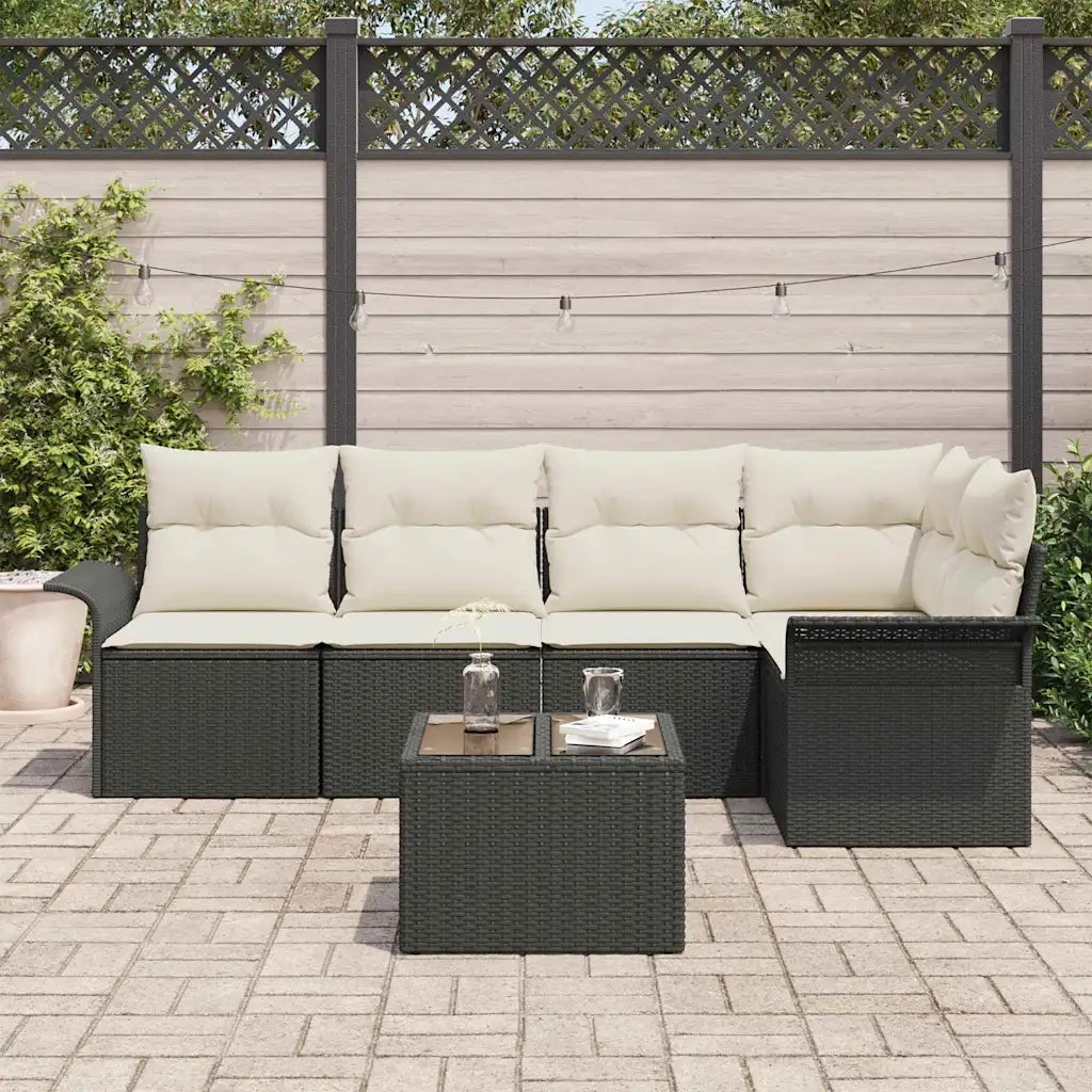 Set Divano da Giardino con cuscino 6 pcs Nero Poly Rattan