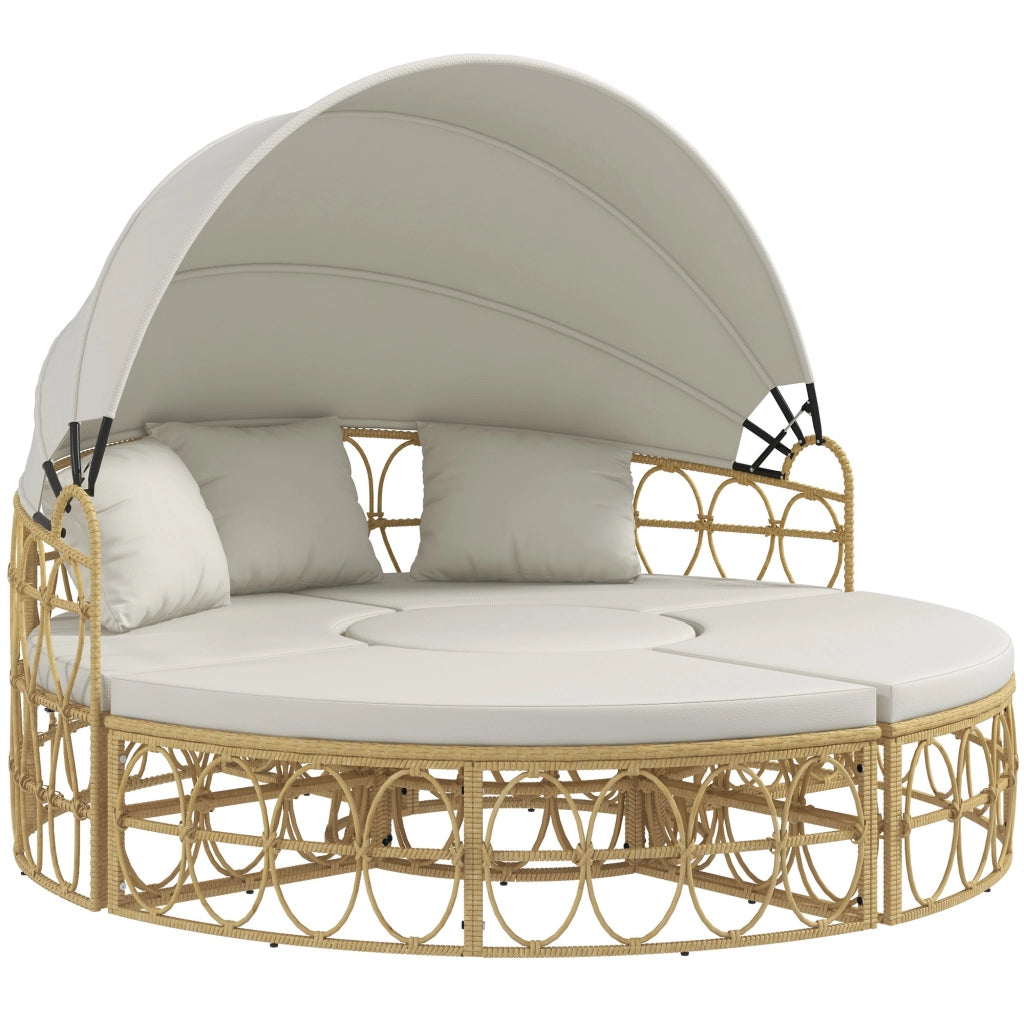 Set mobili da giardino in rattan 4 pezzi con divano 2 posti; tettuccio richiudibile e tavolino; crema