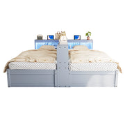 Letto modulabile 2 posti 90x200/180x200 grigio con LED， prese e contenitore， senza materasso