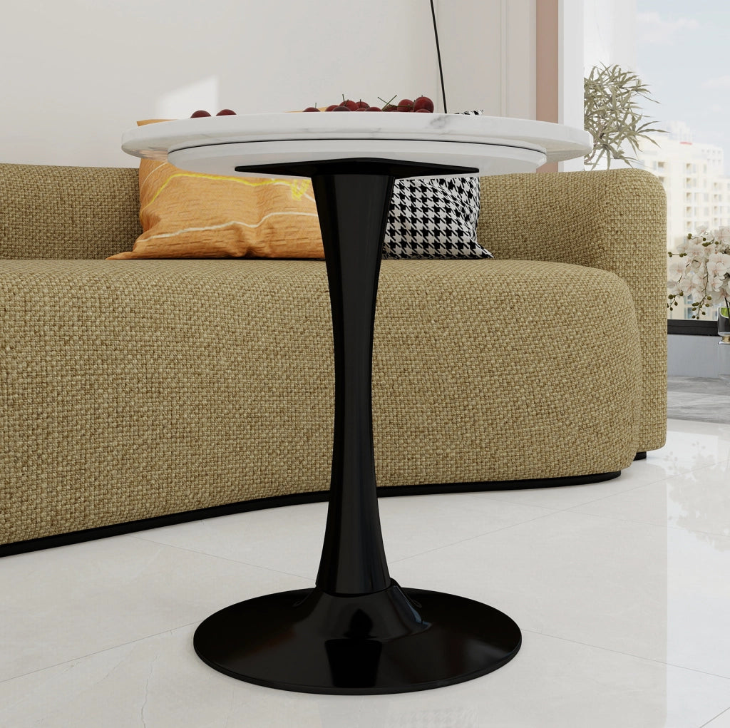 Tavolino rotondo in marmo artificiale nero e bianco dal design moderno