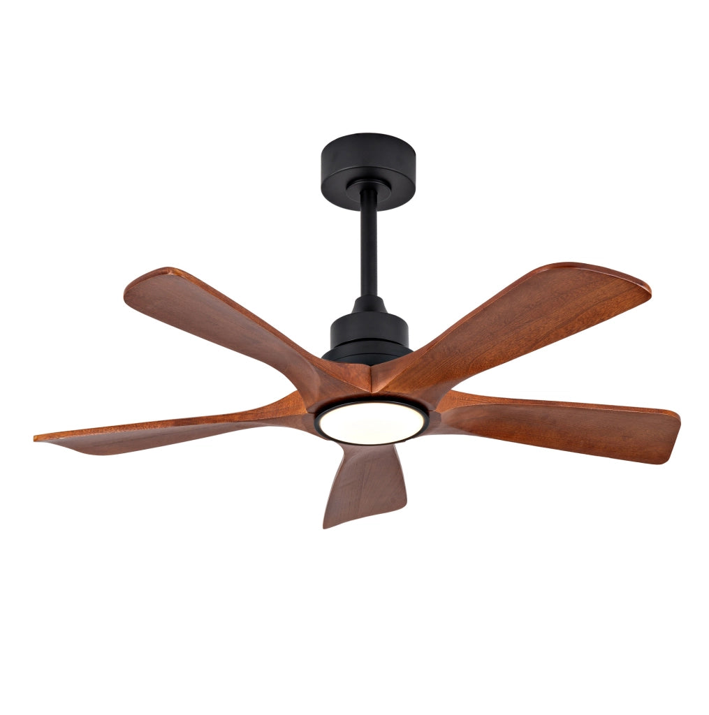 Ventilatore da soffitto 42" con 5 pale in legno di Paulownia, illuminazione LED dimmerabile e telecomando, 6 velocità, funzione inversione, per soggiorno e patio