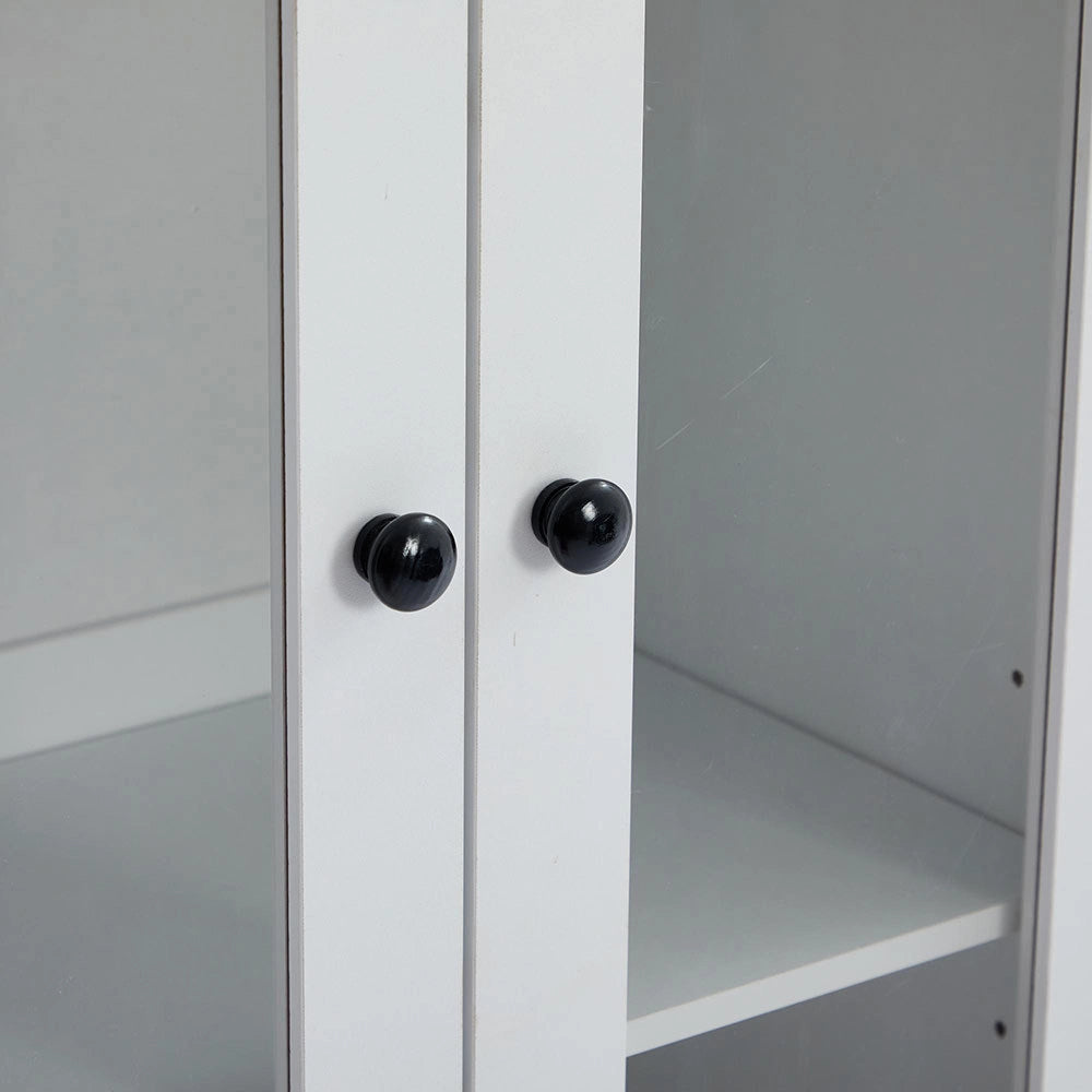 Vetrina moderna LED - Xylo - 165 cm - Bianco opaco - USB, telecomando 16 colori, vetro, 2 cassetti, ripiani regolabili, ante battenti