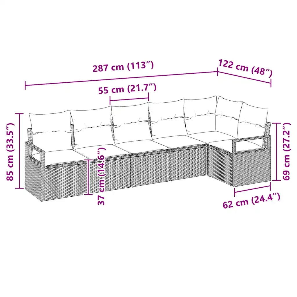 Set di divani 6 pcs Nero polyrattan 3346397