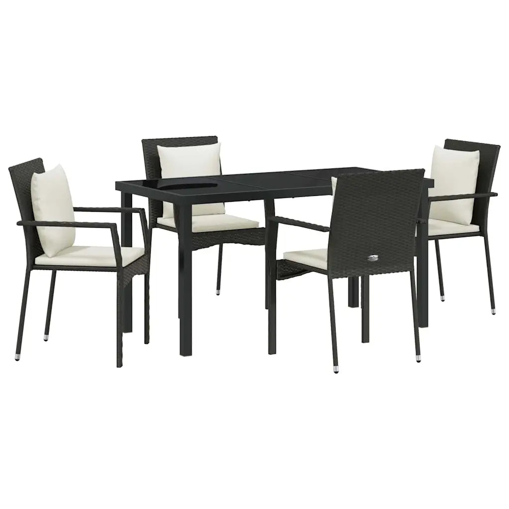 Set da Pranzo per Giardino con cuscino 5 pcs Nero polyrattan 3380073