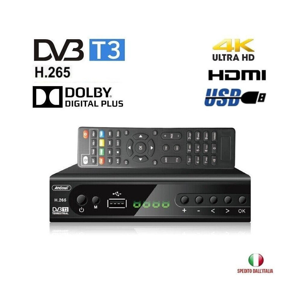 Trade Shop - Decoder Digitale Terrestre Dvb T3 Hd 4k Dolby H.265 Usb Scart Lan Q-dv800 -