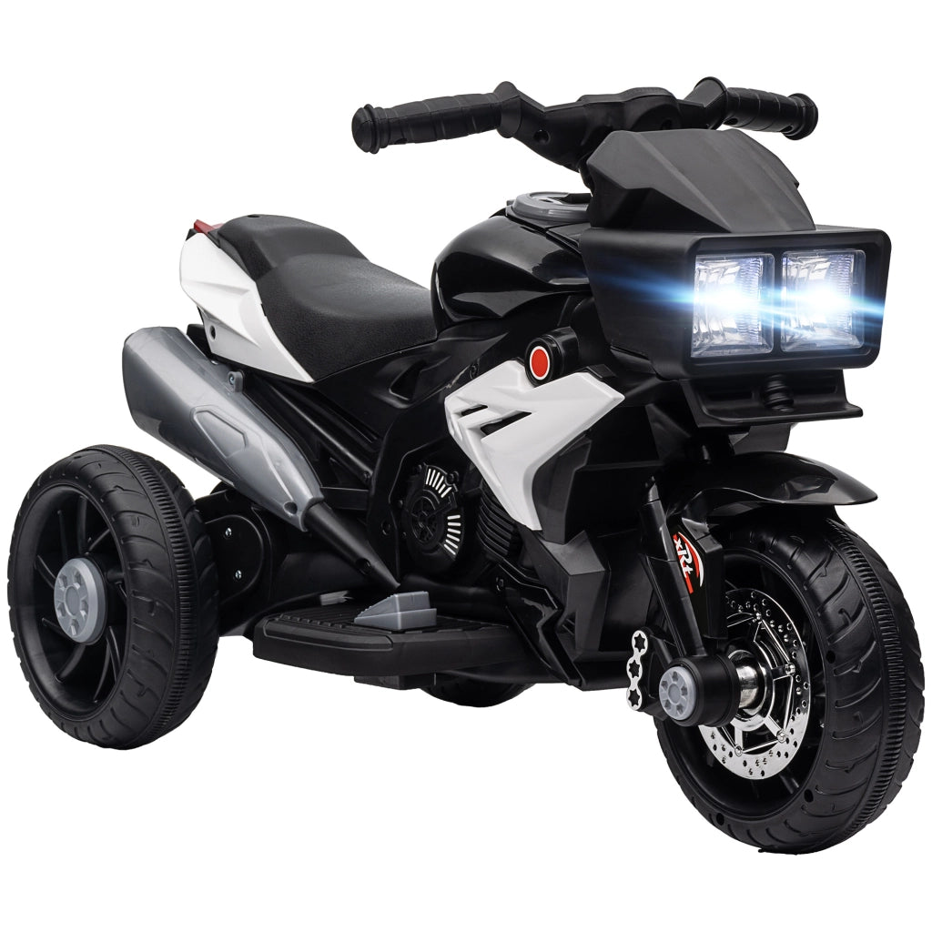 Moto Elettrica per Bambini 3-5 Anni 86x42x52 cm con 3 Ruote Luci e Suoni Batteria 6V Nero
