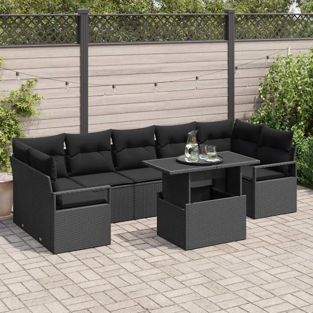 Set Divano da Giardino con archiviazione 8 pcs Nero Poly Rattan