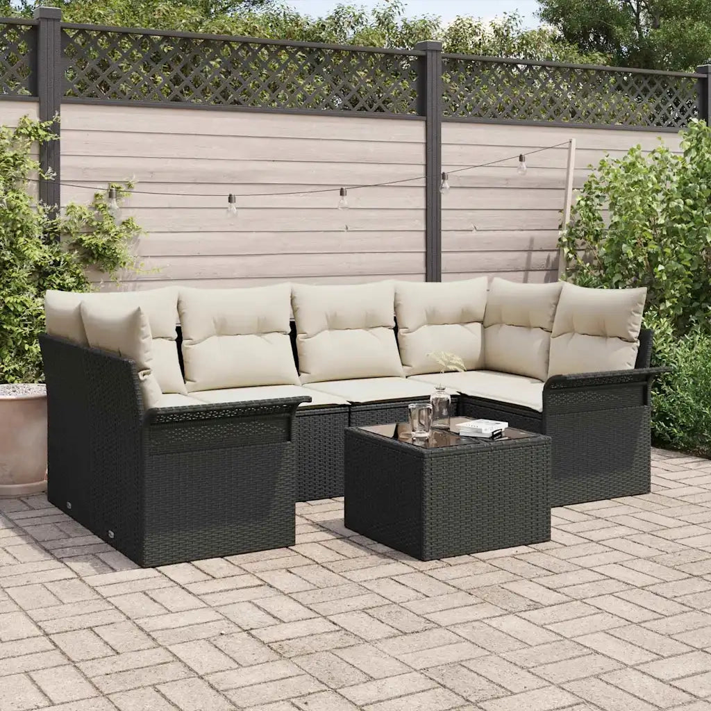Set Divano da Giardino con cuscino 7 pcs Nero polyrattan 3345257