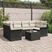 Set Divano da Giardino con cuscino 7 pcs Nero polyrattan 3345257