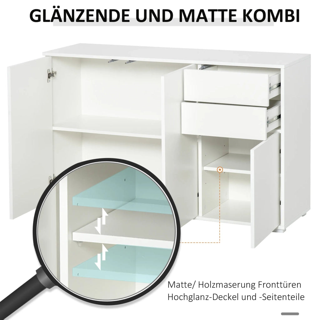 Sideboard bianco con 2 cassetti e 3 ante, mobile multiuso e archivio, 117x36x74 cm
