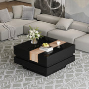 Tavolino da salotto quadrato 70x70x39 cm in MDF nero con piano estraibile e spazio contenitore nascosto