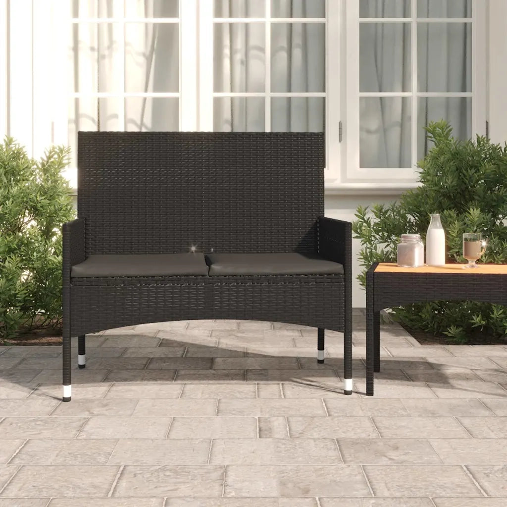 Panca da Giardino a 2 Posti-Sgabello-Panca da esterno con Cuscini in Polyrattan Nero 279515