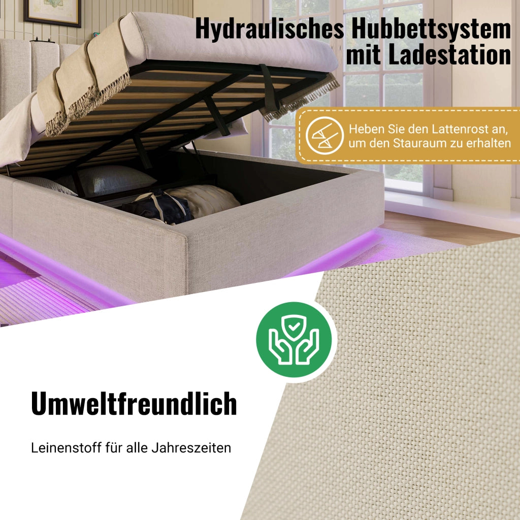 letto imbottito lino beige 268 x 211 cm