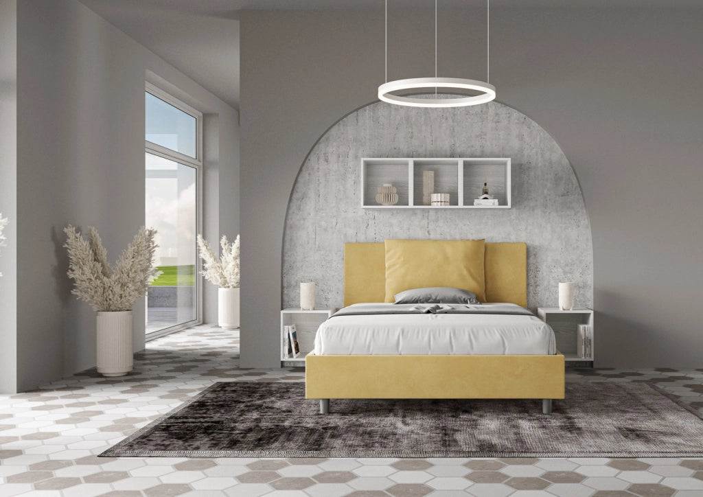 Letto Matrimoniale Extra Large 190x200 cm con Rete e Contenitore Antea Ocra