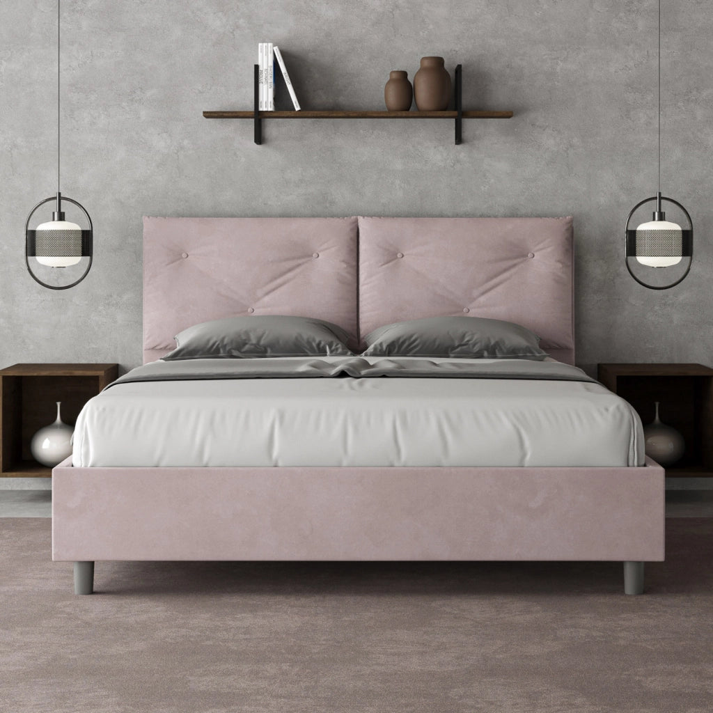BS COM Letto matrimoniale con rete imbottito 160x200 microfibra glicine