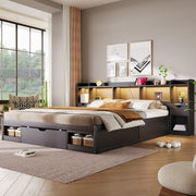 Letto con 3 cassetti e LED ¨C Minimal ¨C Nero 180x200cm