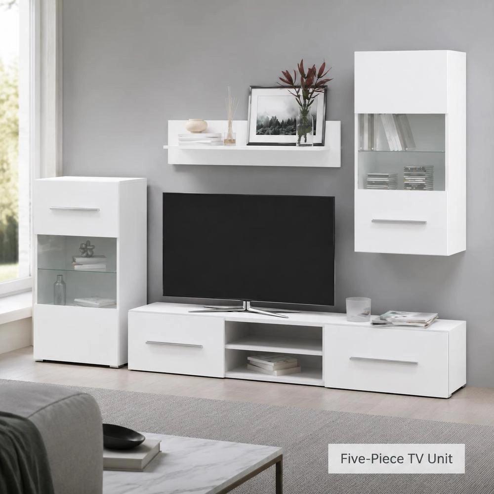 Five-piece Wall Unit TV Cabinet With LED Lighting White