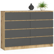 Cassettiera AKORD K140 Quercia Artisan 138 cm 8 cassetti inserto frontale Grigio Grafite 138x40x99 cm