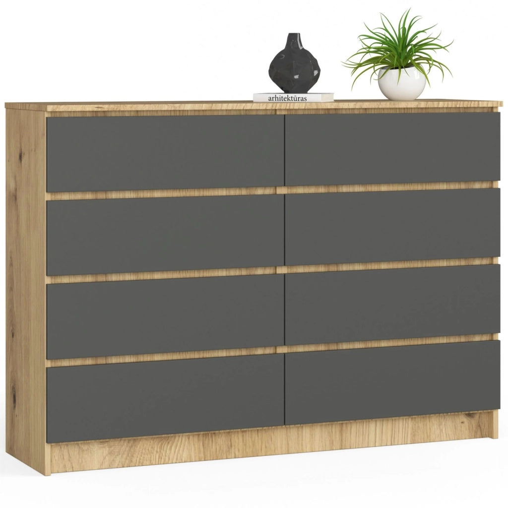 Cassettiera AKORD K140 Quercia Artisan 138 cm 8 cassetti inserto frontale Grigio Grafite 138x40x99 cm