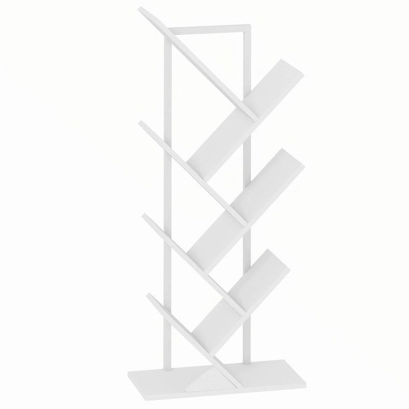 Libreria 50x24x109 cm a forma di albero con 7 ripiani in legno bianco