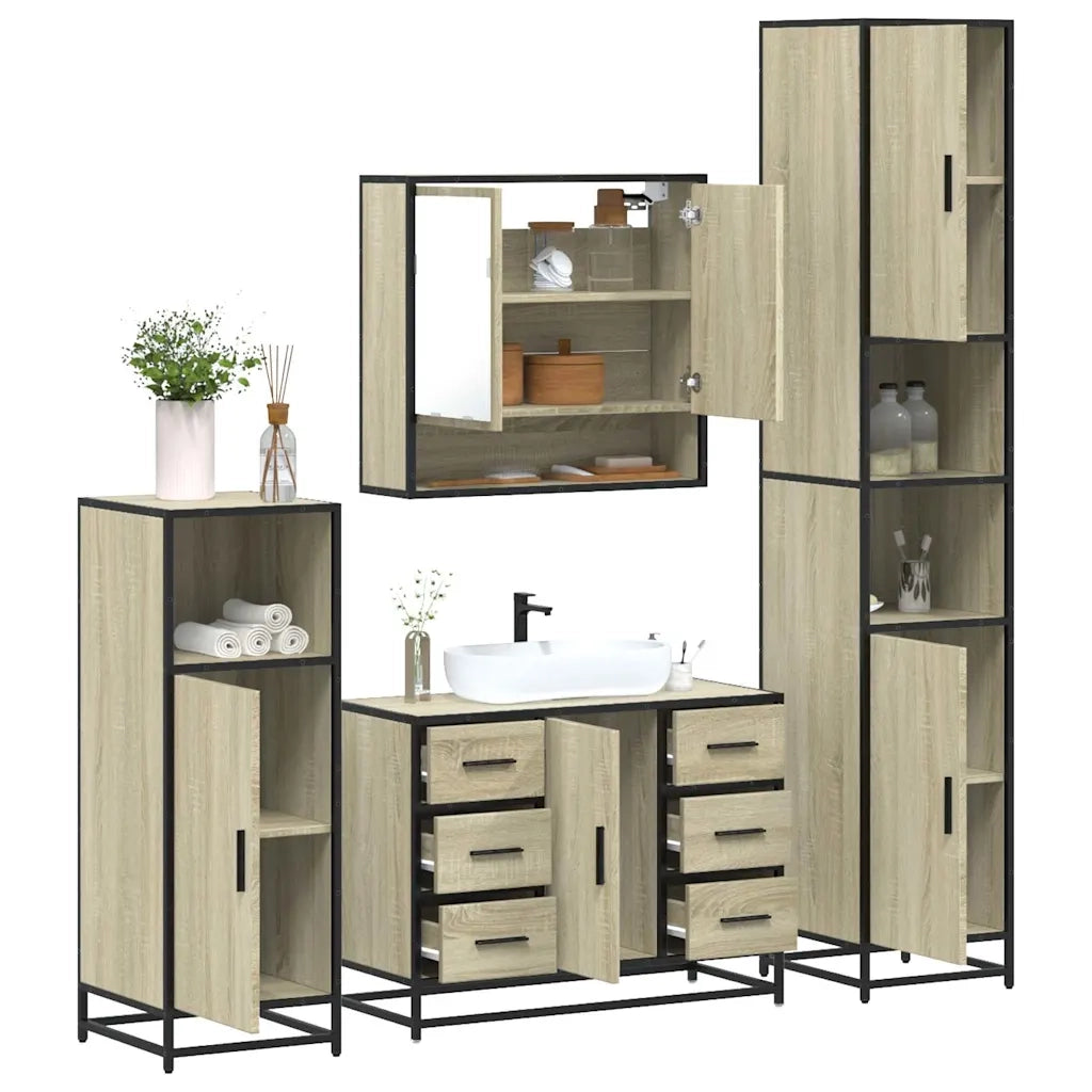 Set Mobili da Bagno 4 pz Rovere Sonoma in Legno Multistrato