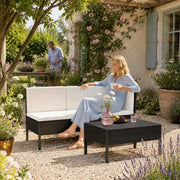 3-piece Garden Lounge Set With Cushions, Poly Rattan, Black