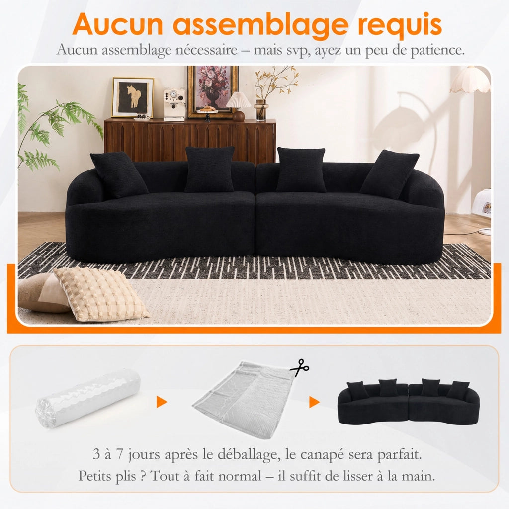 Divano modulare a 4 posti in chenille dalla forma curva configurabile per soggiorno e zona living