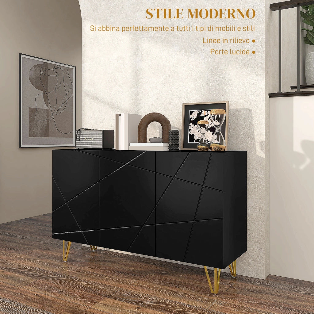 Cassettiera con 2 Ante e Ripiano Regolabile ¨C zephmum ¨C Nero e Oro 120x40x75