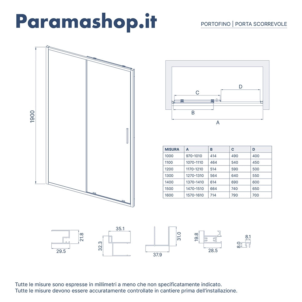 Porta doccia scorrevole 140cm profili slim oro spazzolato vetro 6mm trasparente anticalcare h190 m| Portofino