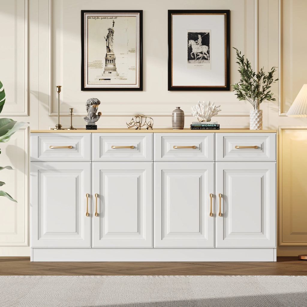 Credenza Buffet ¨C MINIMAL ¨C Bianco, Legno, 4 Cassetti, 4 Ante, 140 cm