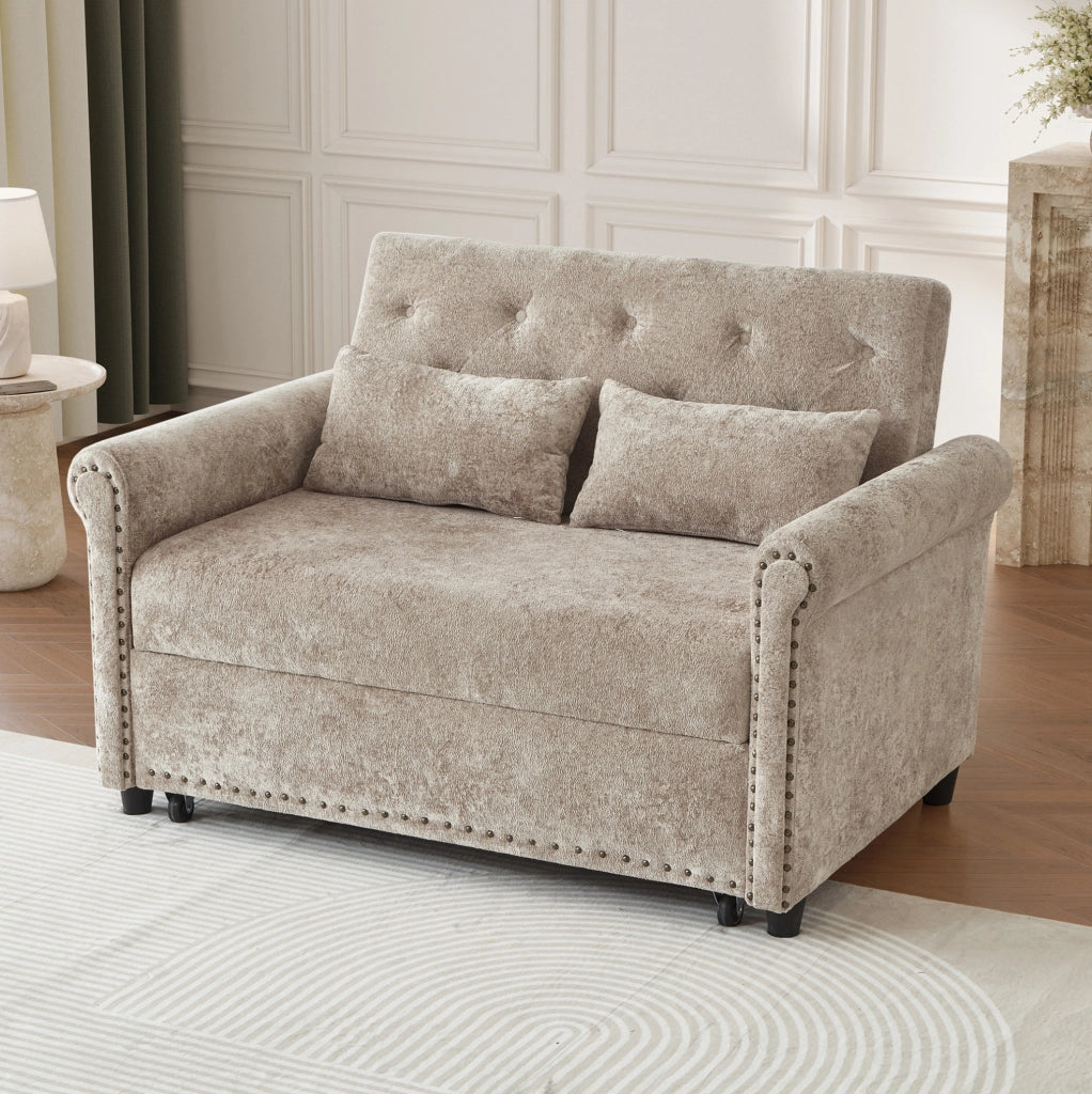Divano letto 2 posti ULEVR 120x80x82 cm, schienale regolabile 110¡ã/145¡ã/180¡ã, letto estraibile, marrone e grigio