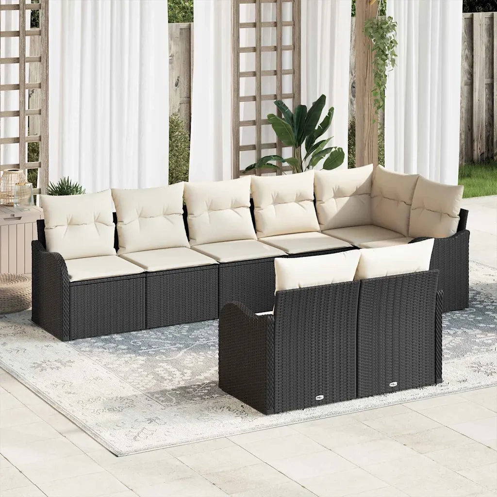 Set Divano da Giardino 8 pcs Nero e Bianco polyrattan