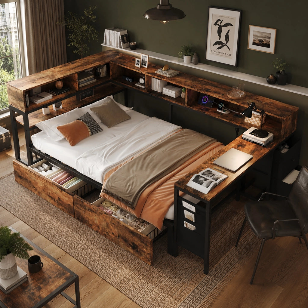 letto metallo legno nero naturale 120 x 200 cm