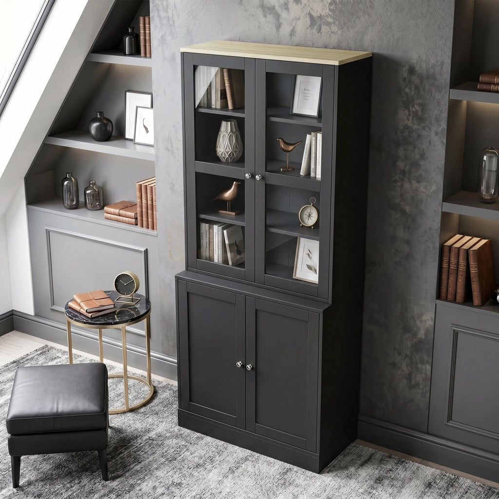 Libreria vetrina con 6 ripiani e 4 ante ¨C Minimal ¨C nero