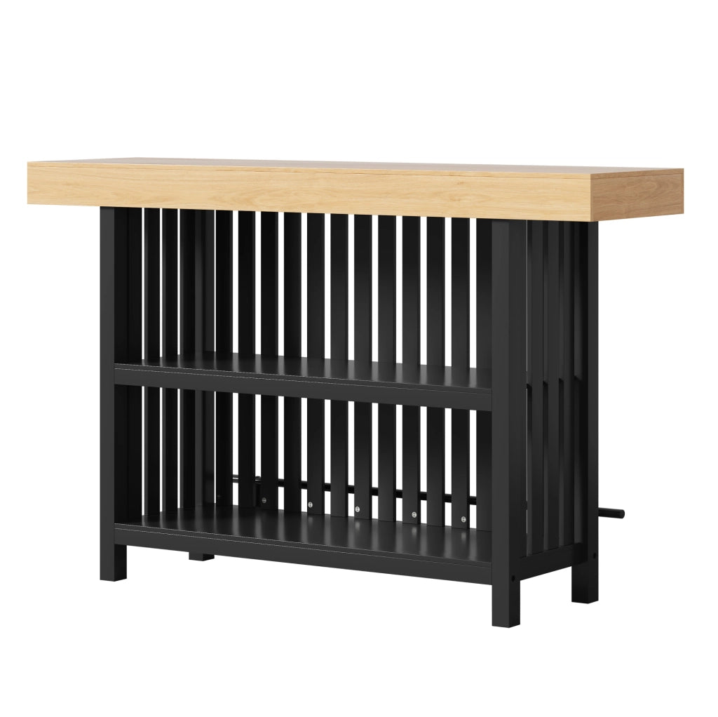 Tavolo da bar 160x40x105 cm con poggiapiedi e 2 ripiani in MDF nero