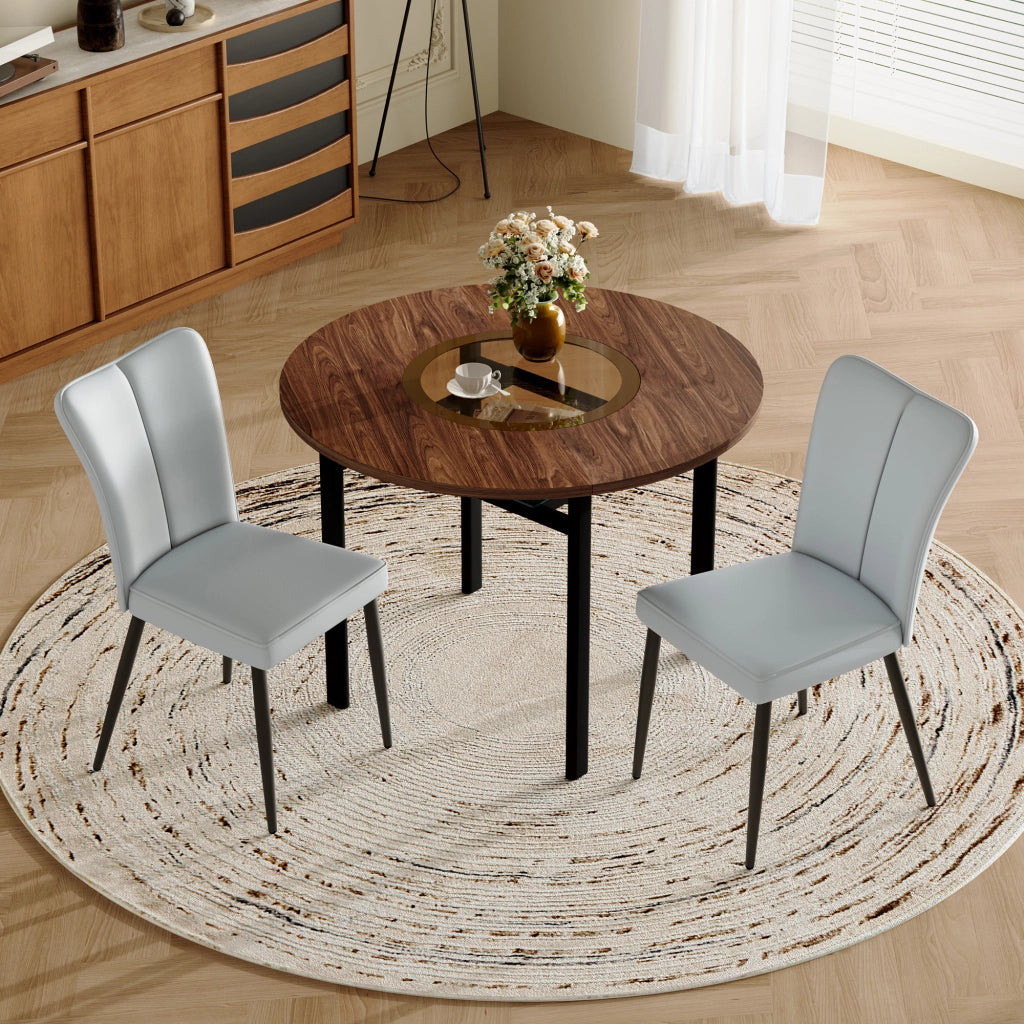 Tavolo da pranzo rotondo 100 cm con 2 sedie; piano in vetro; MDF marrone