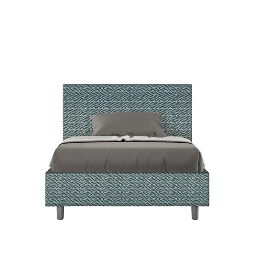 Letto una piazza e mezza con rete imbottito 120x190 tessuto Aragona 8 blu Adele