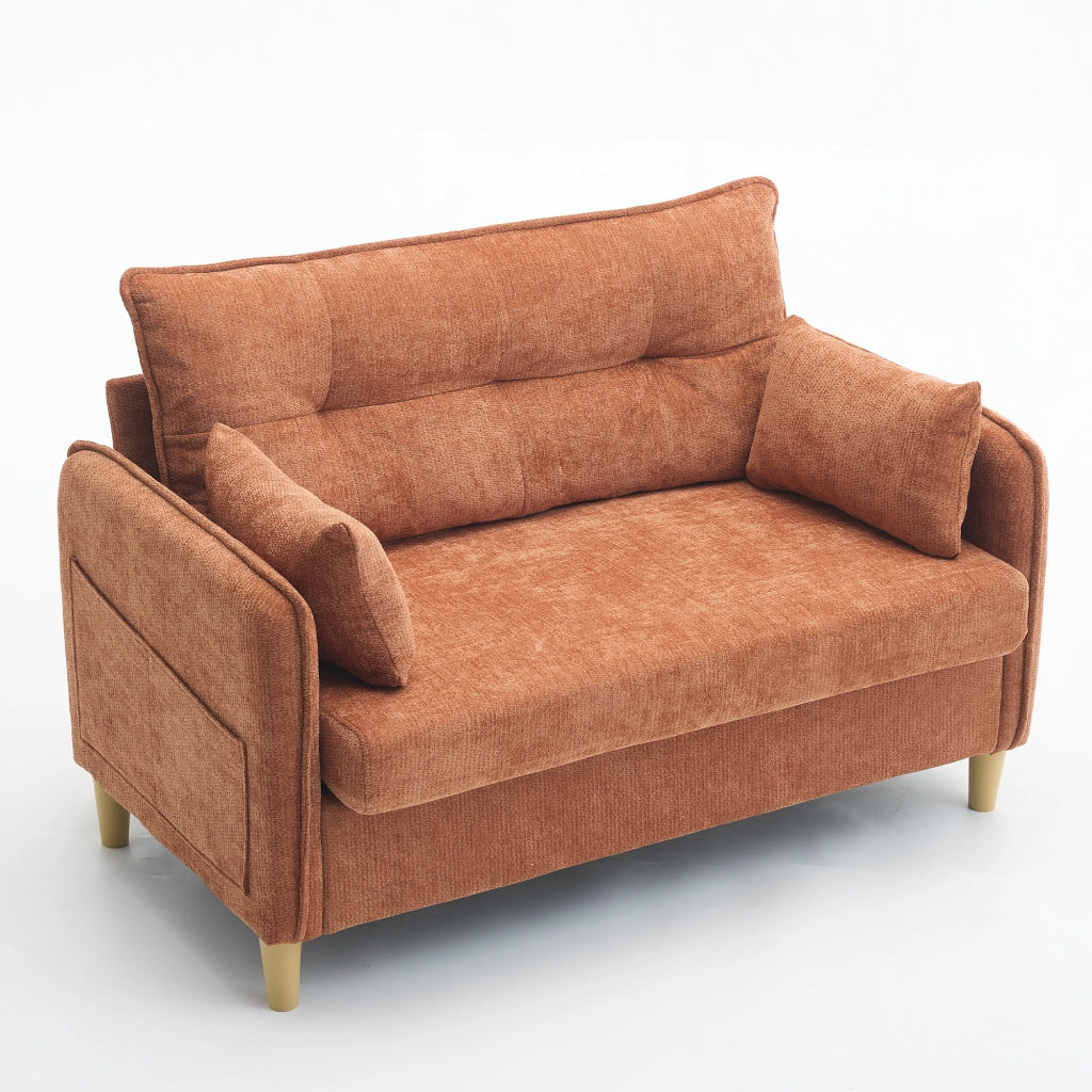 Divano 2 Posti con Braccioli e Tasche Laterali ¨C MINIMAL ¨C Chenille Marrone 127 cm