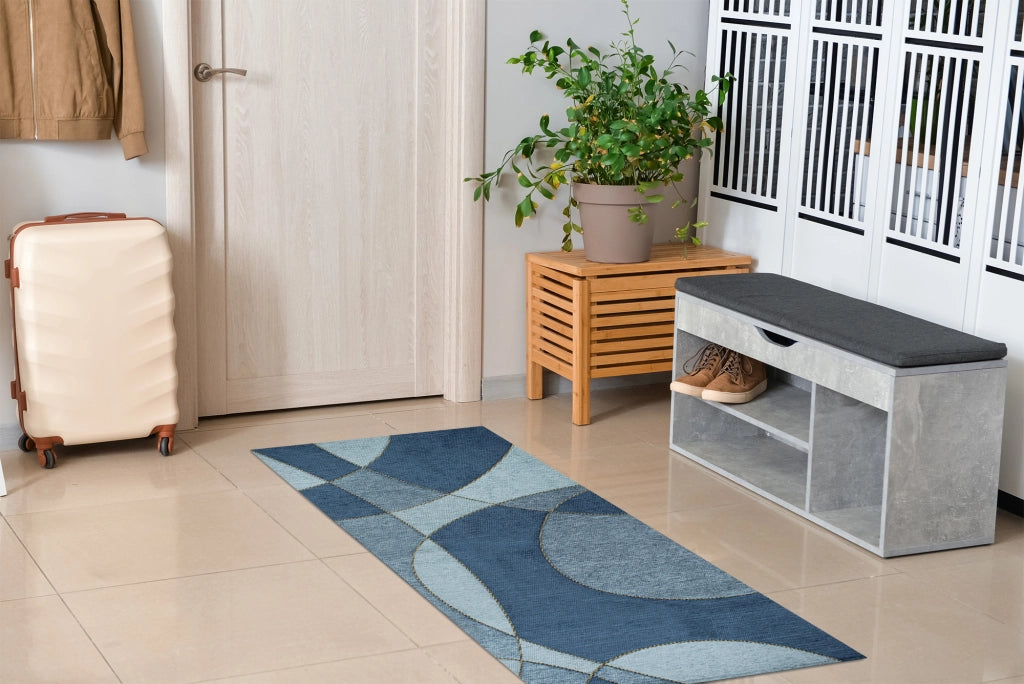 Tappeto Arredo Moderno Morbido in Ciniglia Ingresso Antiscivolo Prodotto Italiano  Soggiorno Camera Salotto Disegni Piazzati Cotone Varie Misure Grande Hills/Blu - 115x175 cm
