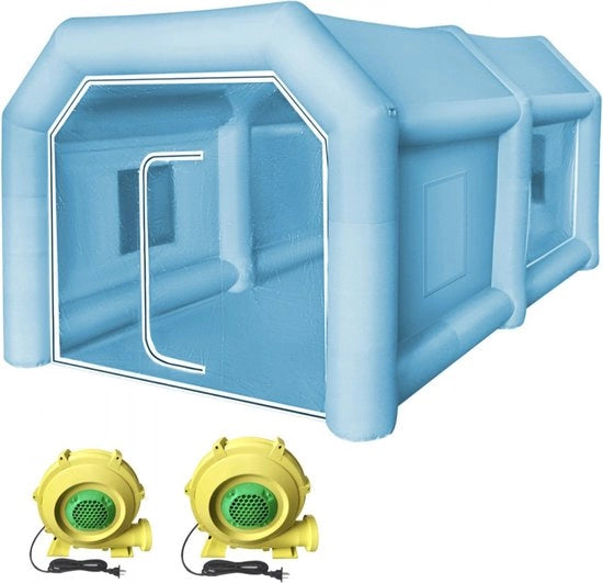 Banchetto di verniciatura gonfiabile per auto, moto e mobili - 2 ventilatori - Blu - 4 x 2 x 2,2M