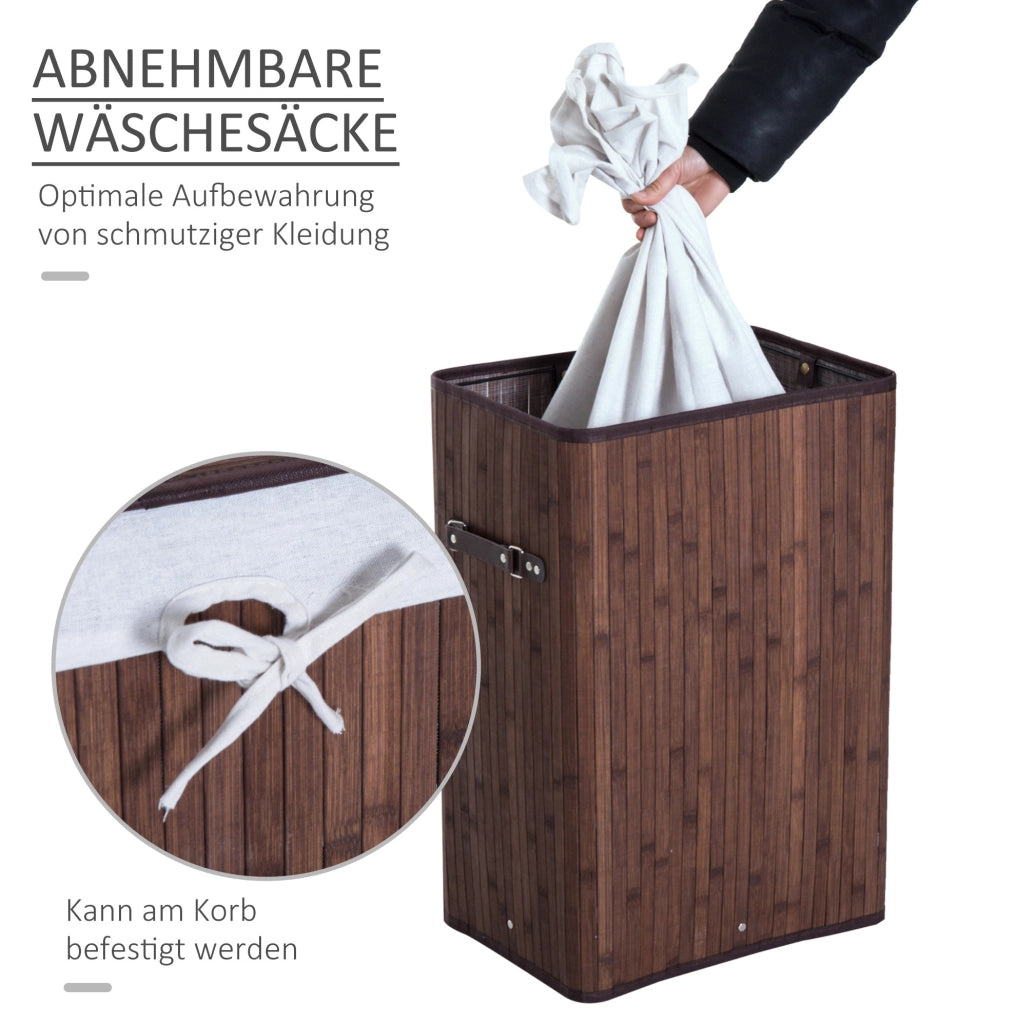 Cesto porta biancheria 72L in bambù con coperchio e manici, 40x30x60 cm, colore marrone scuro