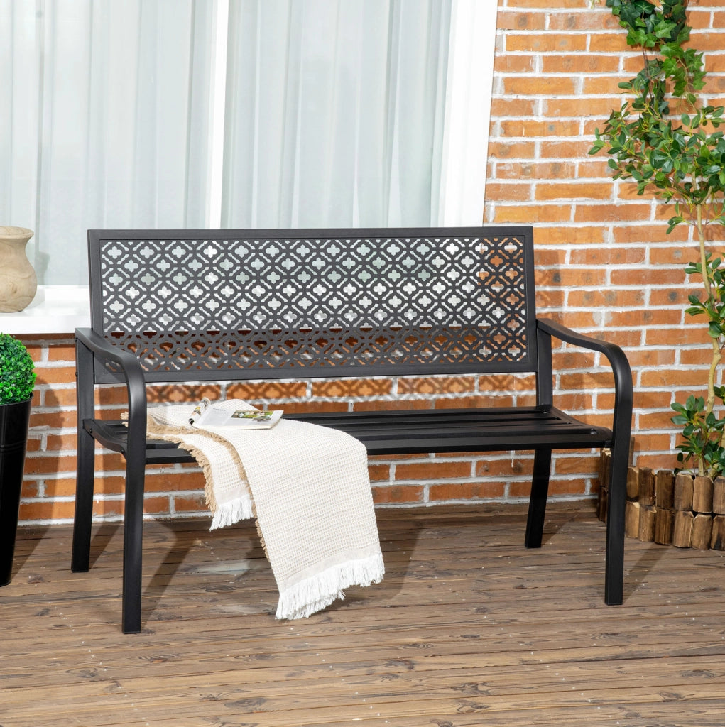 Panchina da giardino 2 posti in acciaio nero 127x63x83 cm