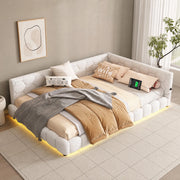 Divano letto 140x200 cm bianco con LED, USB e Type-C