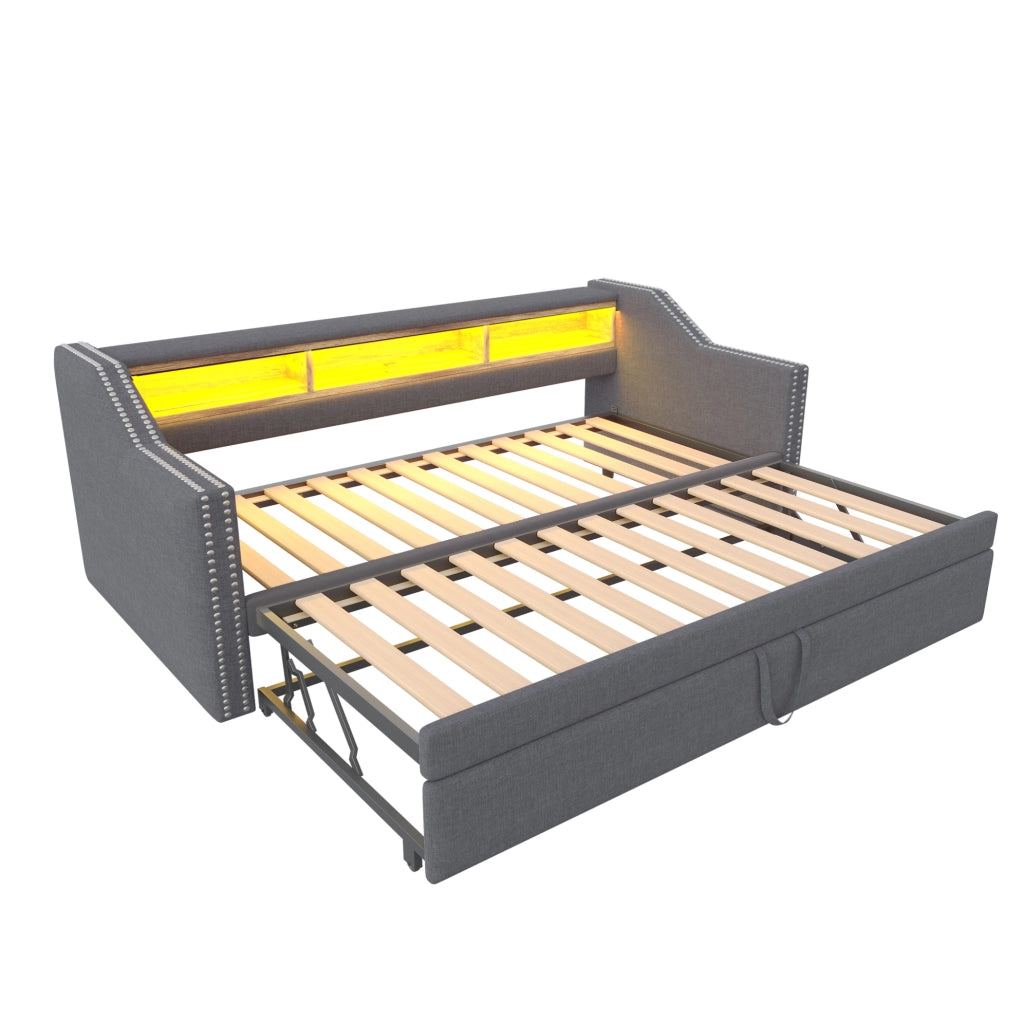 Letto imbottito estraibile con contenitore laterale e USB