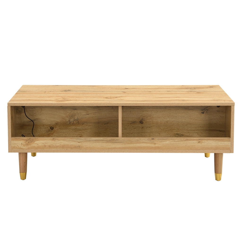 Tavolino da salotto con 2 cassetti e LED colorati, finitura ondulata, per soggiorno, in MDF legno, 110 × 50 × 40 cm