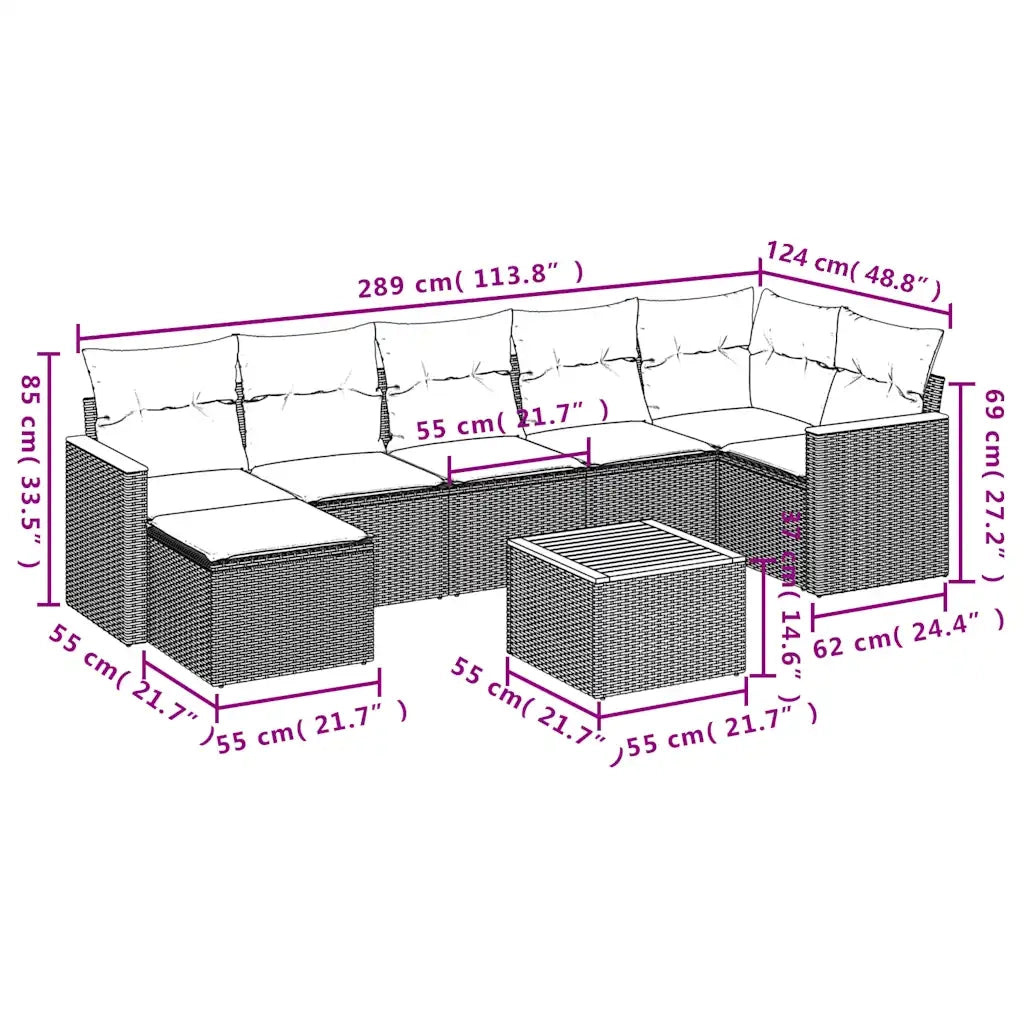 Set Divani da Giardino 8 pz con Cuscini Nero in Polyrattan 3226197
