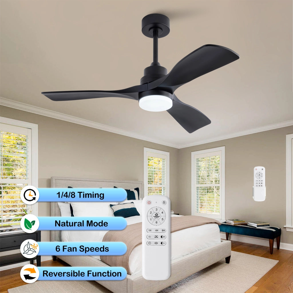 Ventilatore da soffitto 42 pollici con luce LED; telecomando e 3 pale ABS nere