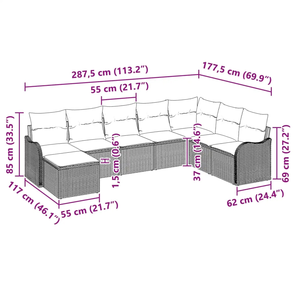 Set Divano da Giardino Grigio polyrattan 3345825